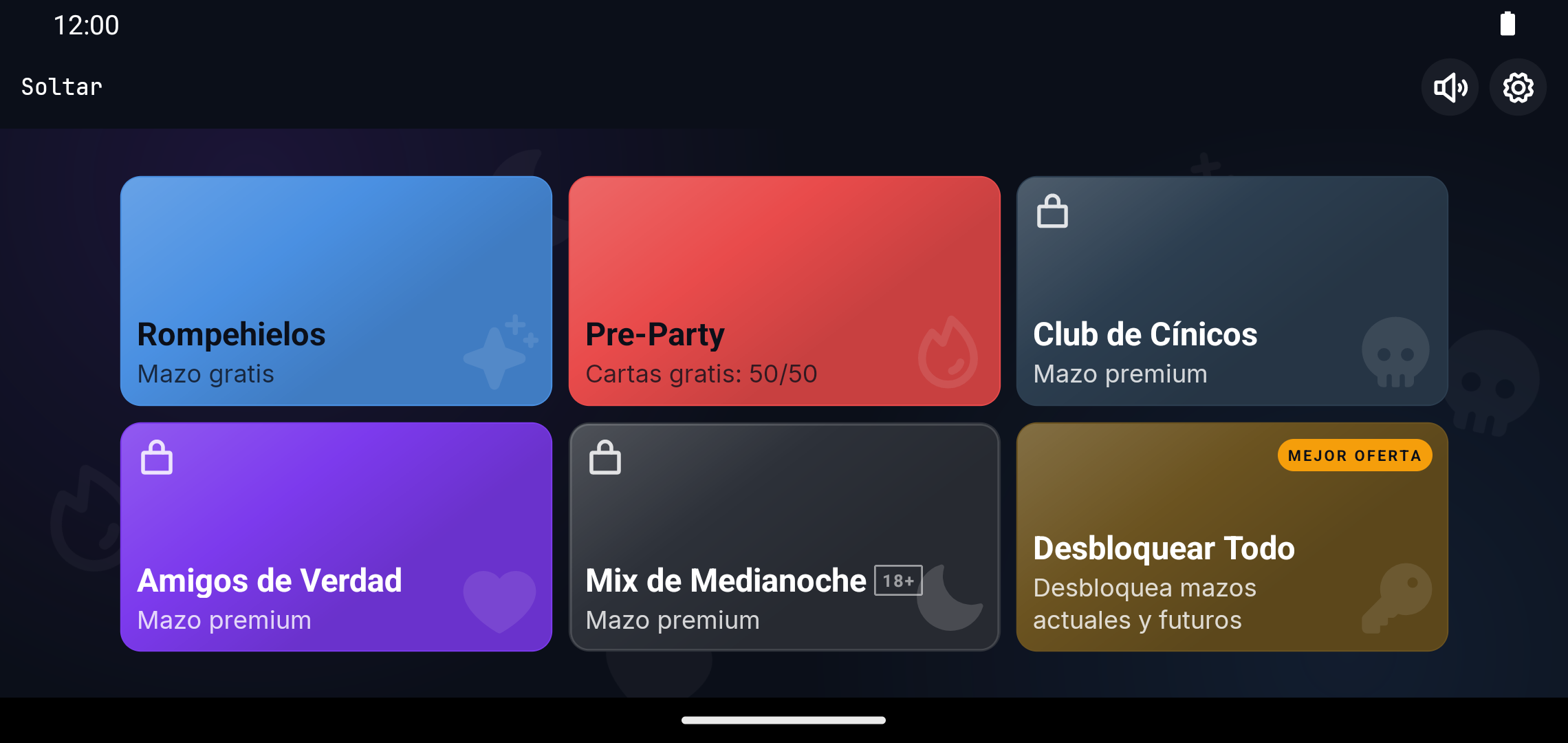 Cuadrícula de selección de mazos en un teléfono Android