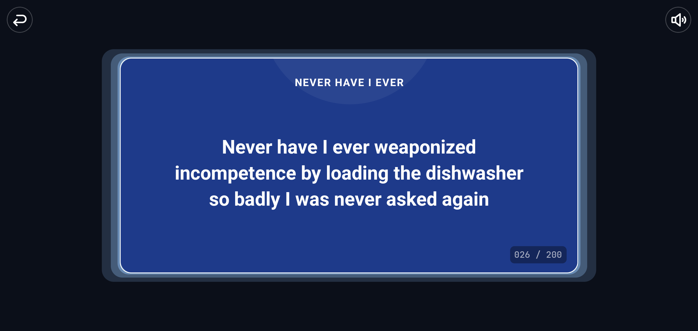 Never Have I Ever card from the True Friends deck on a phone